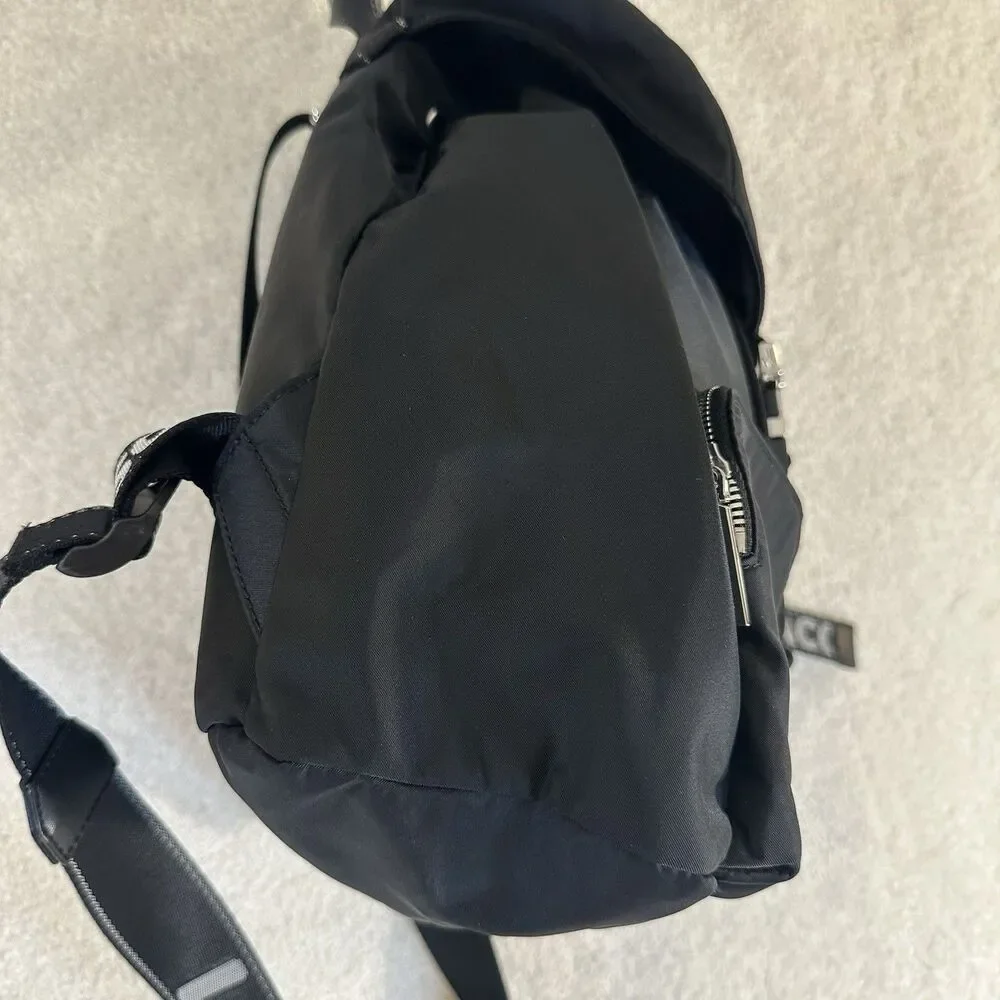 Lacoste Women's Solid Black Cinch Flap Nylon Bag Backpack